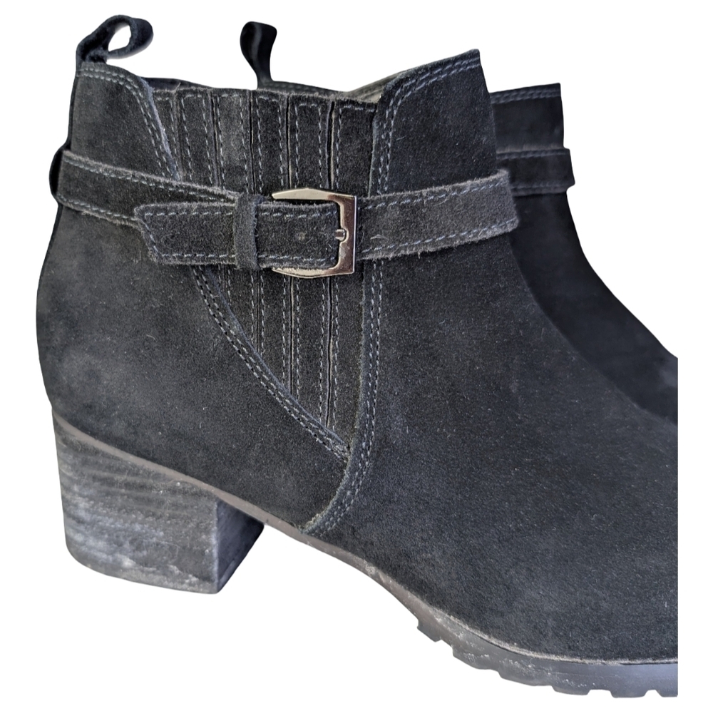 Black Suede Buckle Strap Ankle Boots | Side Zip | Women's Size 8 - Picture 3 of 7